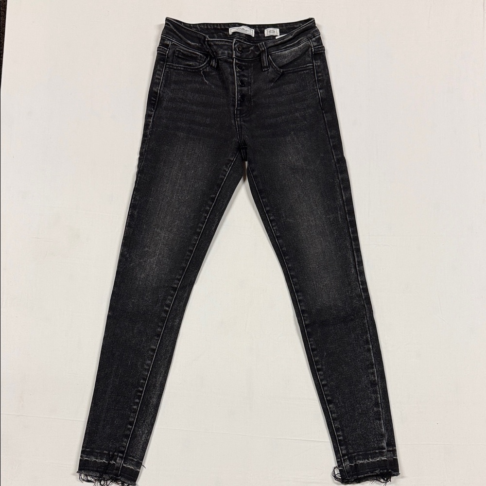 KanCan black Mid-Rise ankle skinny jeans with raw hem Womens 25